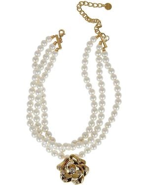 Self-Portrait Flower Pearl Choker - White