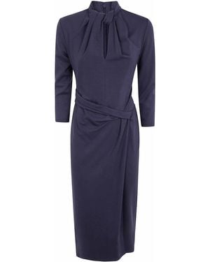 Giorgio Armani Midi Turtle Neck Dress - Blue