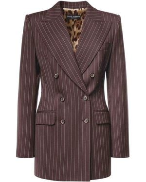 Dolce & Gabbana Double-Breasted Pinstriped Wool Jacket - Brown