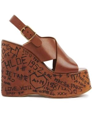 Chloé Maxime Wedge Sandals - Brown