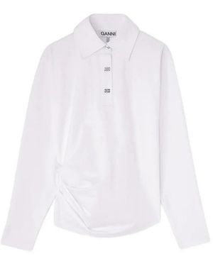 Ganni Heavy Stretch Jersey Draped Polo - White