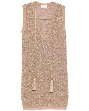 Elisabetta Franchi Mini Dress With V-Neck - Natural