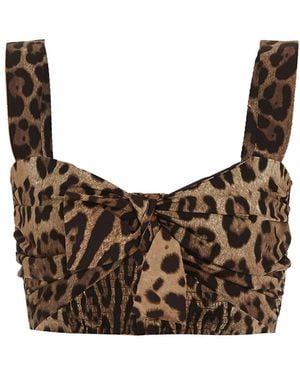 Dolce & Gabbana Leo Print Poplin Crop Top - Brown