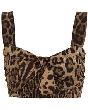 Dolce & Gabbana Leo Print Poplin Crop Top - Brown