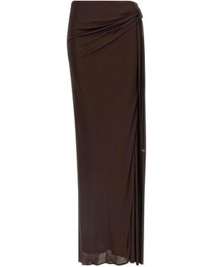 Elisabetta Franchi Shiny Viscose Skirt - Brown