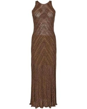 Twinset Long Linen Knit Dress With Lurex - Brown