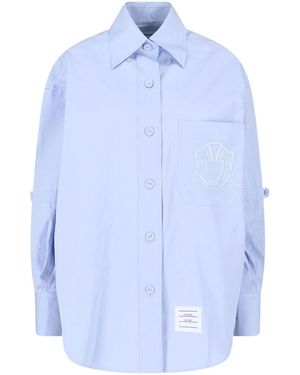 Thom Browne Poplin Curved Hem Logo Shirt - Blue