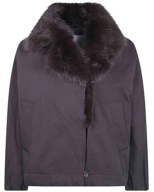 Twinset Faux Fur Neck Bomber Jacket - Gray