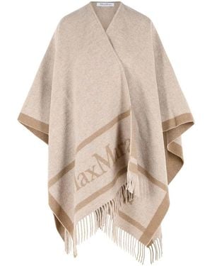 Max Mara Hilde' Jacquard Wool Poncho - Natural
