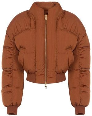 Elisabetta Franchi Tobacco Cropped Bomber Puffer Jacket - Brown
