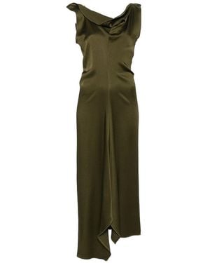 Victoria Beckham Glossy Asymmetric Midi Dress - Green