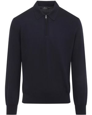 Brioni Polo Con Cerniera A Maniche Lunghe - Blu