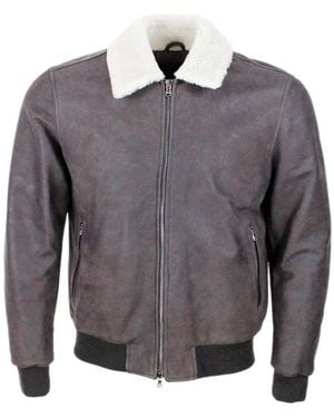 Barba Napoli Leather Jacket - Grey