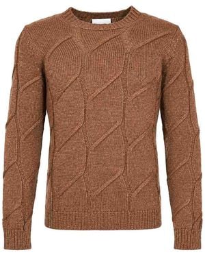 Alpha Studio Aran Crew Neck Sweater - Brown