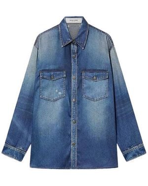 Golden Goose Journey Oversize Denim Shirt With Print - Blue
