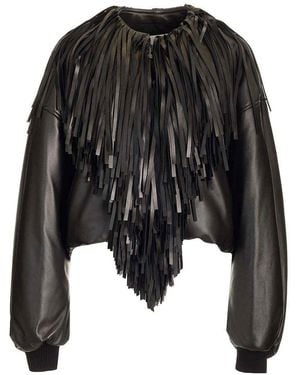 Alaïa Fringed Bomber Jacket Jackets - Black