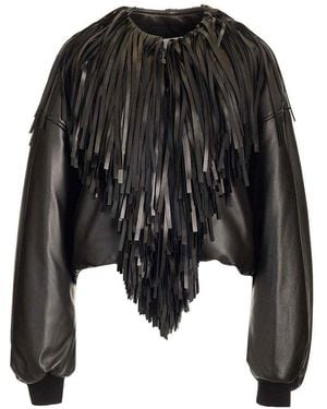 Alaïa Fringed Bomber Jacket Jackets - Black