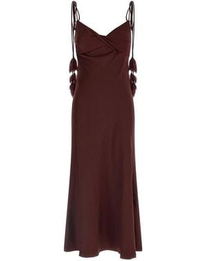 Self-Portrait 'Burgundy Satin Flower Midi' Dress - Purple
