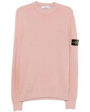 Stone Island Wool Crew-Neck Jumper With Logo Patch - Pink