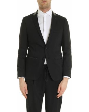 KARL LAGERFELD Dark Jacket With Leather Insert - Black