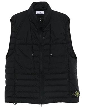 Stone Island Sleeveless Puffer Vest With Logo Patch - Black