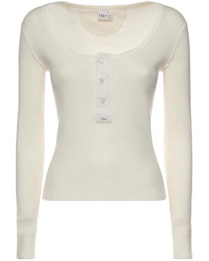 Chloé Cotton Jersey Henley Shirt - Natural