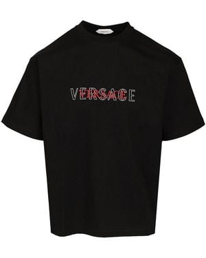 Versace T-Shirt With Embroidered Logo - Black