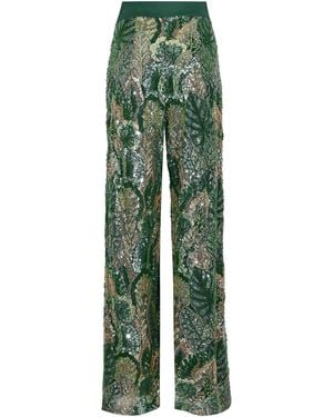GIANNI MOLARO Lace Trousers With Sequin And Bead Embroidery - Green