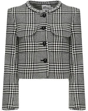 Self-Portrait Houndstooth Jacket With Crystals - Black