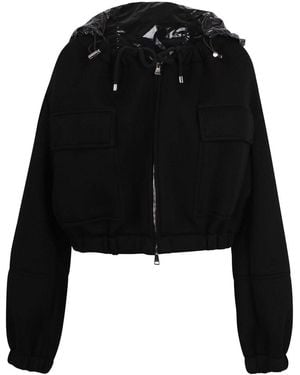 Plan C Cropped Jacket With Vinyl Hood - Black