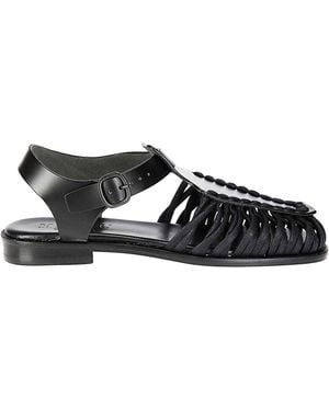 Hereu Smooth Grain Leather Cage Design Sandals - Black