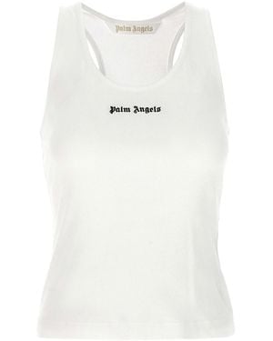 Palm Angels Logo-Embroidered Ribbed Tank Top - White