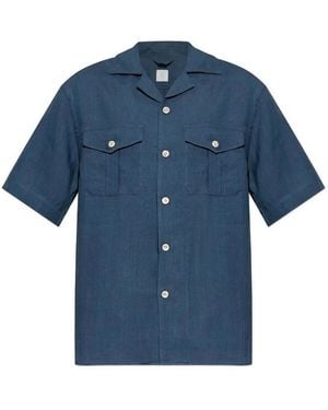 Eleventy Royal 2 Pocket Bowling Collar Shirt - Blue