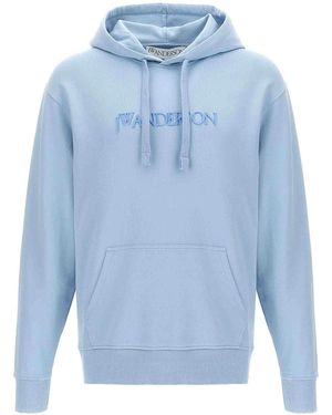 JW Anderson Tone-On-Tone Embroidered Cotton Hoodie - Blue