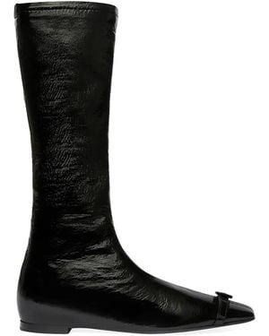 Courreges Flat Buckle Vinyl Boots - Black