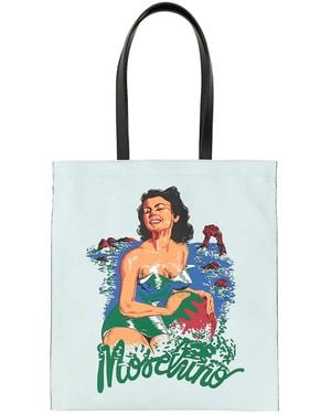 Moschino Hawaiian Print Canvas Tote Bag - White