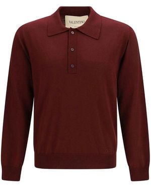 Valentino Garavani Wool Polo With Vlogo Embroidery - Red