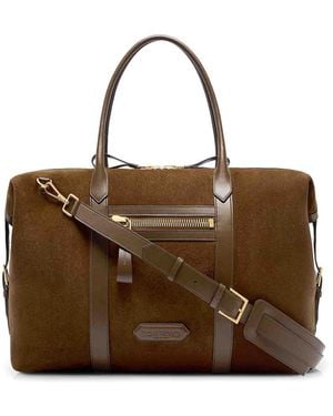 Tom Ford Suede Travel Bag With Leather Inserts - Brown