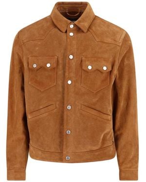 DSquared² Suede Jacket With Classic Collar And Front Pockets For - Brown