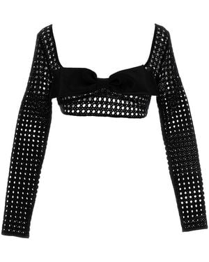 Giambattista Valli Cropped Macramé Bow Top - Black