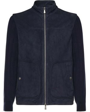 Eleventy Leather Jacket - Blue