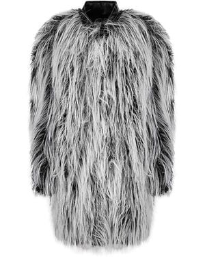 Sportmax Medium-Long Faux Fur Coat With Leather-Effect Collar - Grey