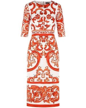 Dolce & Gabbana Majolica Print Silk Dress - Red