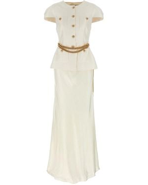 Self-Portrait Cream Taffeta Chain Belt Maxi Dress - White