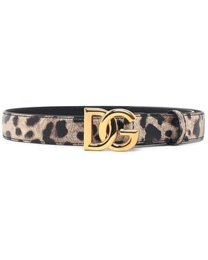 Dolce & Gabbana D Leopard Leather Logo Belt - White