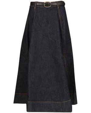 Self-Portrait Denim Midi Skirt - Black