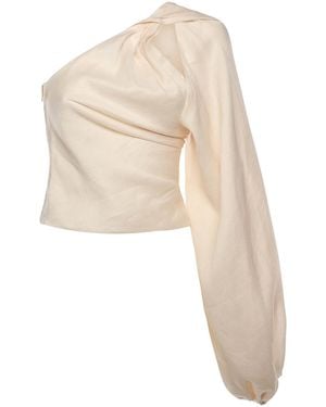 Self-Portrait Draped Sleeve Top - White