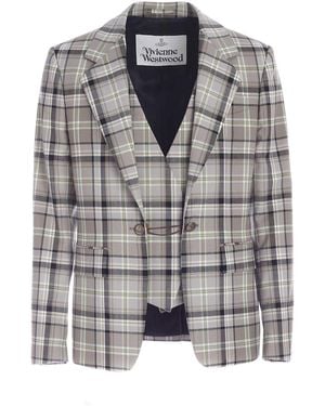 Vivienne Westwood Checked Jacket With Inner Vest - Gray