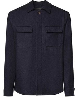Eleventy Wool Blend Overshirt - Blue
