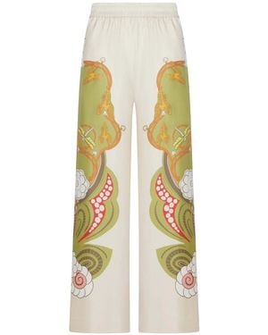 La DoubleJ Silk Palazzo Trousers With Placed Print - White